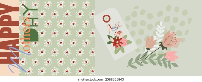 Botanical digital art (poster, card, pattern) for Mother's Day, International Women's Day. Fully editable poster for branding, advertising, printing. Vector