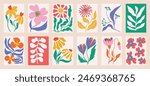 Botanical doodle background art vector set. Flower and leaves abstract shape doodle art design for print, wallpaper, clipart, wall art for home decoration.