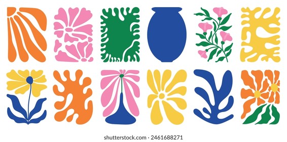 Conjunto de Vector de arte de fondo de garabato botánico. Flor y hojas forma abstracta doodle diseño de arte para impresión, Fondo de pantalla, Clipart, arte de la pared para la decoración del hogar.