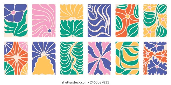 Botanical doodle background art vector set. Flower and leaves abstract shape doodle art design for print, wallpaper, clipart, wall art for home decoration.