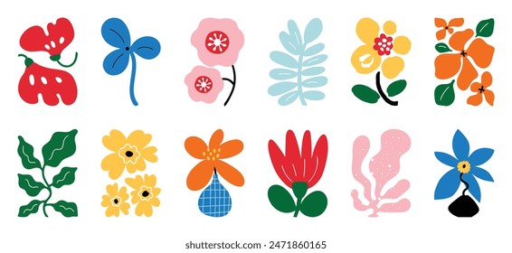 Conjunto de Vector de arte de fondo de garabato botánico. Flor y hojas forma abstracta doodle diseño de arte para impresión, Fondo de pantalla, Clipart, arte de la pared para la decoración del hogar.