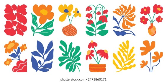 Conjunto de Vector de arte de fondo de garabato botánico. Flor y hojas forma abstracta doodle diseño de arte para impresión, Fondo de pantalla, Clipart, arte de la pared para la decoración del hogar.