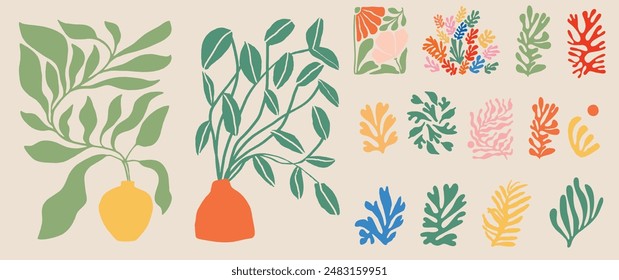 
Botanical doodle background art vector set. Flower and leaves abstract shape doodle design for print, wallpaper, clipart, wall art, home decoration.

