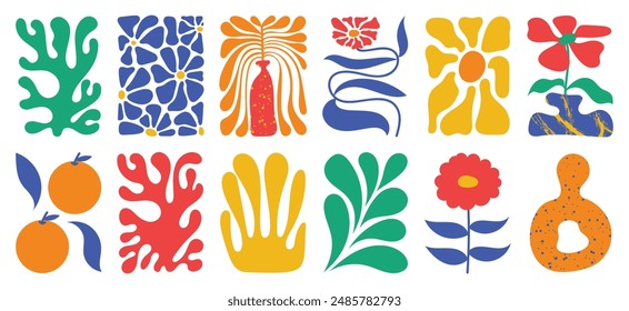 Conjunto de Vector de arte de fondo de garabato botánico. Flor y hojas forma abstracta doodle diseño de arte para impresión, Fondo de pantalla, Clipart, arte de la pared para la decoración del hogar.