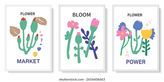 Botanical doodle background art vector set. Flower and leaves abstract shape doodle art design for print, wallpaper, clipart, wall art for home decoration