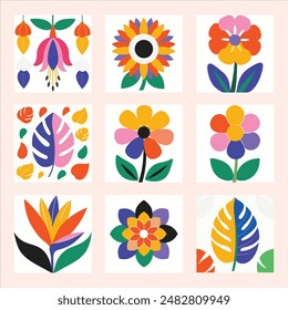 Conjunto de Vector de fondo de garabato botánico. Flor y hojas forma abstracta doodle diseño de arte para impresión, Fondo de pantalla, Clipart, arte de la pared para la decoración del hogar, ilustraciones de plantas, diseños inspirados en la naturaleza 4