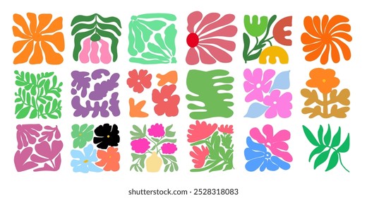 Botanical doodle background vector set. Flower and leaves abstract shape doodle art design for print, wallpaper, clipart, wall art for home decoration. Set of abstract flower. Elegant flower shapes