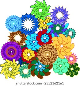 Botanical doodle background vector set. Flowers abstract shape doodle art design for print, wallpaper, clipart, wall art for home decoration.