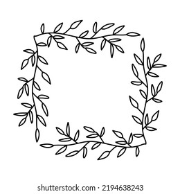 Botanical doodle square frame. Vector line art border.