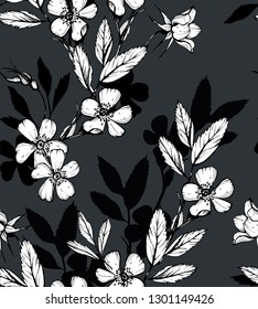 Botanical drawing flowers cosmos pattern. Seamless flower pattern background with flower drawing illustration for wedding table, greetings, wallpaper, fashion, backgrounds, wrappers, cards