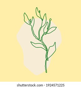 Botanical drawing in green, beige and canary. Trendy minimalist style flyer, card, brochure, social media post design.
