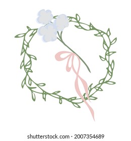 Botanical drawing. Meadow greens minimal logo, abstract leaf and blooming flowers sketch element,.