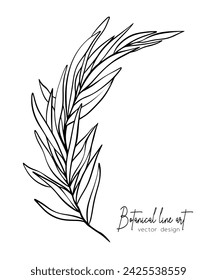 Botanical elegant line illustration of a leaves branch for wedding invitation and cards, logo design, web, social media and poster, template, advertisement, beauty and cosmetic industry.