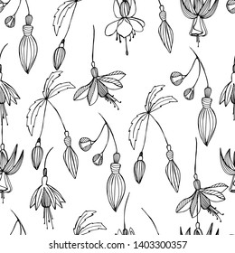 Botanical elegant pattern with vintage beautiful wildflowers of ink. Delicate and romantic floral design element, perfect for wallpapers, weddings, packaging, scrapbooking. Stock Illustration