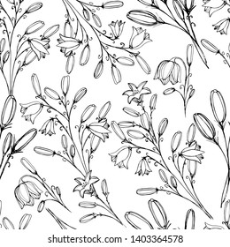 Botanical elegant pattern with vintage beautiful wildflowers of ink. Delicate and romantic floral design element, perfect for wallpapers, weddings, packaging, scrapbooking. Stock Illustration