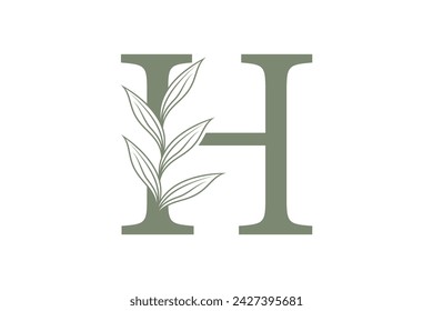 diseño de elemento botánico con diseño de concepto de letra combinada
