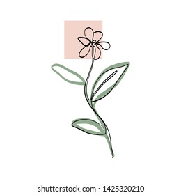 botanical element drawn one continuous line, minimalistic simple organic natural element isolated on white background. Ecology logo, nature concept design 