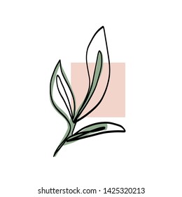 botanical element drawn one continuous line, minimalistic simple organic natural element isolated on white background. Ecology logo, nature concept design 