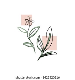 botanical element drawn one continuous line, minimalistic simple organic natural element isolated on white background. Ecology logo, nature concept design 