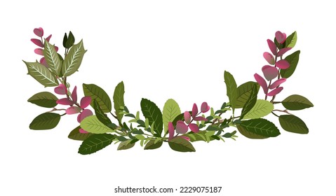 Botanical elements half wreath. Branches composition for decoration svg