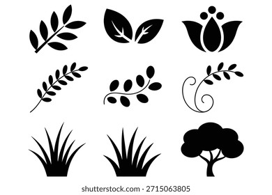 Botanical elements and tree icons leaves branches