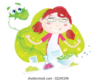 Botanical experiment. Heelp! Girl cultivated monster - plant! Vector Illustration. See similar pictures in my portfolio!