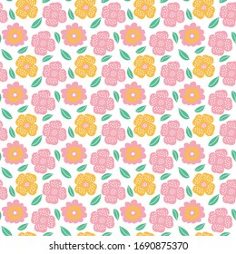   Tela botánica sobre fondo claro. Flor texturada con hojas verdes repite la textura para la baldosa.