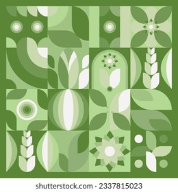 Botanical Farmer Geometric Background Design With Calming Green Color Palette. Suitable for background, packaging, template, flyer, poster, etc.