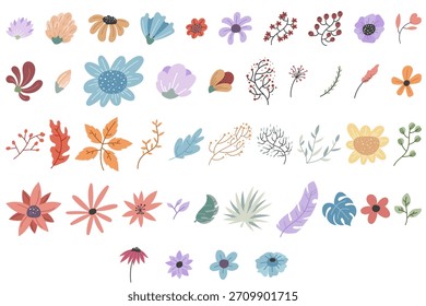 Diseño plano botánico con color suave para el diseño de elementos. Set 2