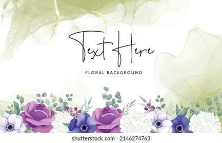 Botanical floral background template design poppy anemone flowers and rose