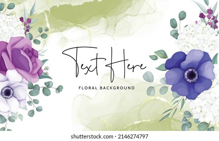 Botanical floral background template design poppy anemone flowers and rose