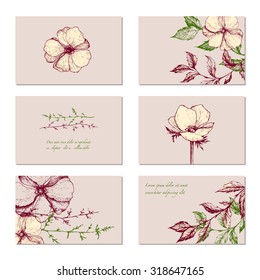 Botanical Floral banner collection. Organic shop card, natural cosmetic design. Vector illustration with hand drawn elements