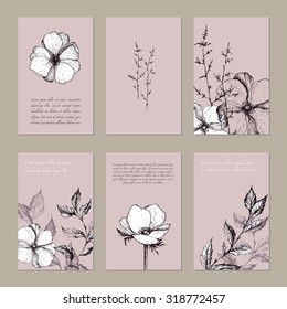 Botanical Floral banner collection. Organic shop card, natural cosmetic design. Vector illustration, wedding invitation template