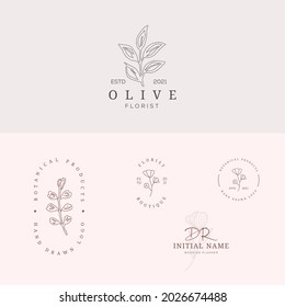  Botanical floral boho Set of elegant and luxury signs for beauty, natural and organic products, cosmetics, spa and wellness, fashion, wedding, and jewelry. Vector illustrations for graphic design