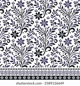 botanical floral border pattern with seamless artwork for textile and print on demand products
