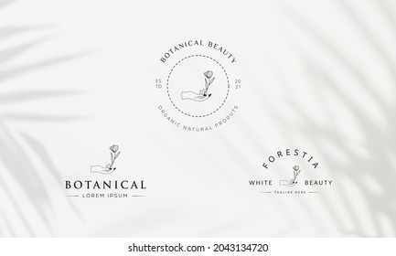 Botanical Floral Element Hand Drawn Logo With Wild Flower And Leaves. Logo For Spa And Beauty Salon, Boutique, Organic Shop, Wedding, Floral Designer, Interior, Photography, Cosmetic.