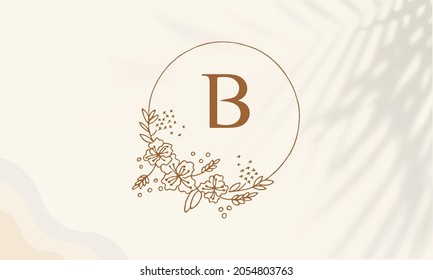 Botanical Floral element Hand Drawn Logo with Wild Flower and Leaves. Logo for spa and beauty salon, boutique, organic shop, wedding, floral designer, interior, photography, cosmetic.