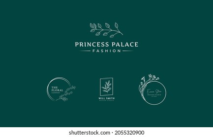 Botanical Floral element Hand Drawn Logo with Wild Flower and Leaves. Logo for spa and beauty salon, boutique, organic shop, wedding, floral designer, interior, photography, jewelry, cosmetic.