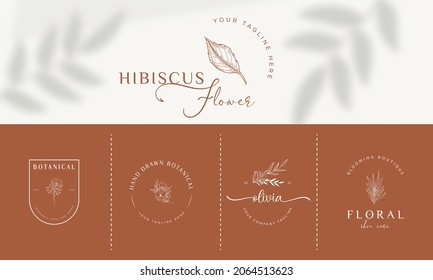 Botanical Floral element Hand Drawn Logo with Wild Flower and Leaves. Logo for spa and beauty salon, boutique, organic shop, wedding, floral designer, interior, photography, cosmetic.