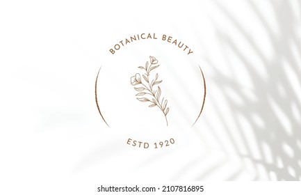 Botanical Floral element Hand Drawn Logo with Wild Flower and Leaves. Logo for spa and beauty salon, boutique, organic shop, wedding, floral designer, interior, photography, cosmetic.