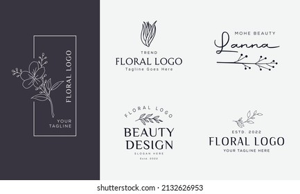 Elemento floral botánico con logotipo de mano con flores silvestres y hojas. Logo para spa y salón de belleza, boutique, tienda orgánica, boda, diseñador floral, interior, fotografía, cosmética.