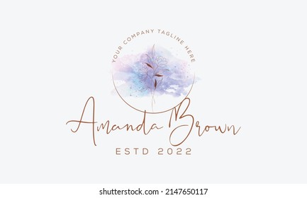 Botanical Floral element Hand Drawn Logo with Wild Flower and Leaves. Logo for spa and beauty salon, boutique, organic shop, wedding, floral designer, interior, photography, cosmetic.