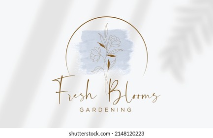 Elemento floral botánico con logotipo de mano con flores silvestres y hojas. Logo para spa y salón de belleza, boutique, tienda orgánica, boda, diseñador floral, interior, fotografía, cosmética.