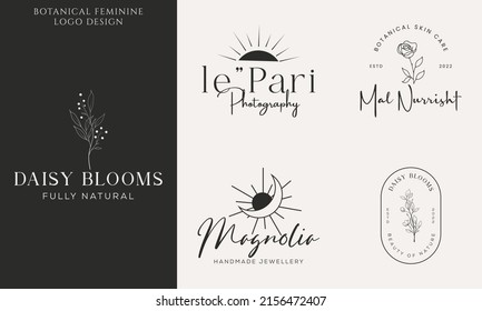 Botanical Floral element Hand Drawn Logo with Wild Flower and Leaves. Logo for spa and beauty salon, boutique, organic shop, wedding, floral designer, interior, photography, cosmetic.