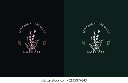 Elemento floral botánico logotipo dibujado a mano con flores silvestres y hojas