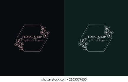 Botanical Floral element Hand Drawn Logo with Wild Flower and Leaves