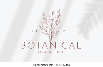 Botanical Floral element Hand Drawn Logo with Wild Flower and Leaves. Logo for spa and beauty salon, boutique, organic shop, wedding, floral designer, interior, photography, cosmetic.