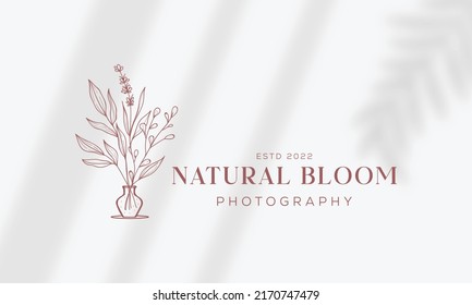 Botanical Floral element Hand Drawn Logo with Wild Flower and Leaves. Logo for spa and beauty salon, boutique, organic shop, wedding, floral designer, interior, photography, cosmetic.