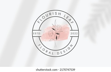 Botanical Floral element Hand Drawn Logo with Wild Flower and Leaves. Logo for spa and beauty salon, boutique, organic shop, wedding, floral designer, interior, photography, cosmetic.