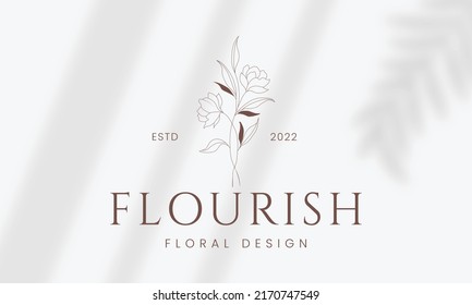 Botanical Floral element Hand Drawn Logo with Wild Flower and Leaves. Logo for spa and beauty salon, boutique, organic shop, wedding, floral designer, interior, photography, cosmetic.